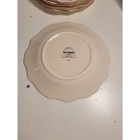 Pier 1 Imports Red White Maribeth Scalloped Ironstone Salad Plates Set Of 5 - Picture 3 of 4